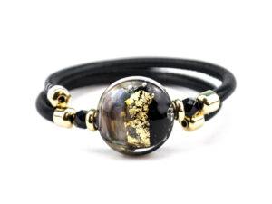 Bracelets in Chalcedony Murano Glass - black strap