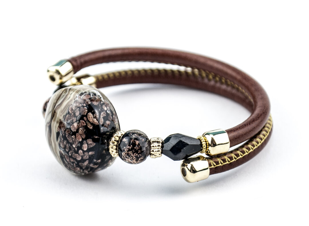 Bracelets in Chalcedony Murano Glass - black strap