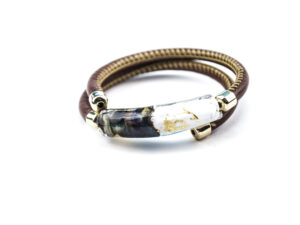 Bracelets in Chalcedony Murano Glass white - brown strap