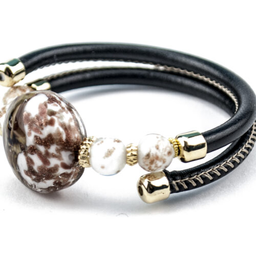 Bracelets in Chalcedony Murano Glass - black strap