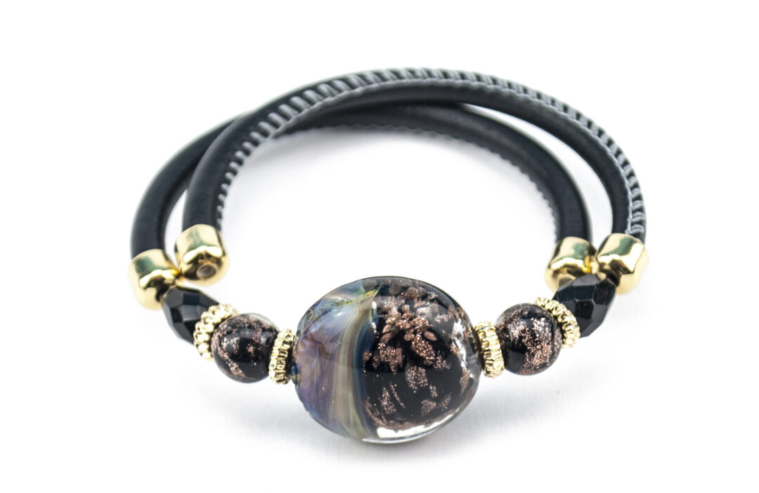 Bracelets in Chalcedony Murano Glass - black strap