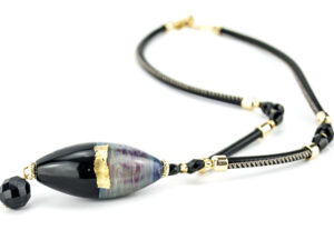 Necklaces in Chalcedony Murano Glass and gold 24kt leaf