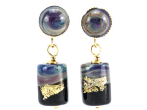 Murano Cylinder Glass Earrings in Chalcedony glass and gold