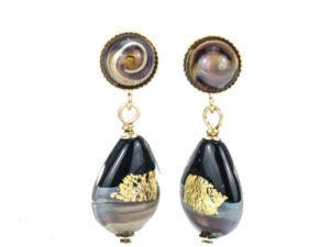 Murano Drop Glass Earrings in Chalcedony glass and gold