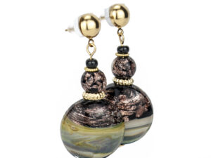 Earrings in Chalcedony  Murano glass & avventurina - Black